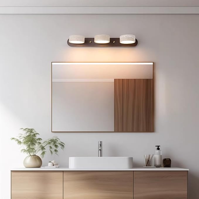 Japanese Wabi-Sabi LED Wall Sconce with Natural Stone Shade,Vintage Swivel Wall Lights,Modern Wall Sconce for Bathroom Mirror, Kitchen,Dining Room,Hallway,Vanity Lighting (A, 3 Heads) - Bloomnest