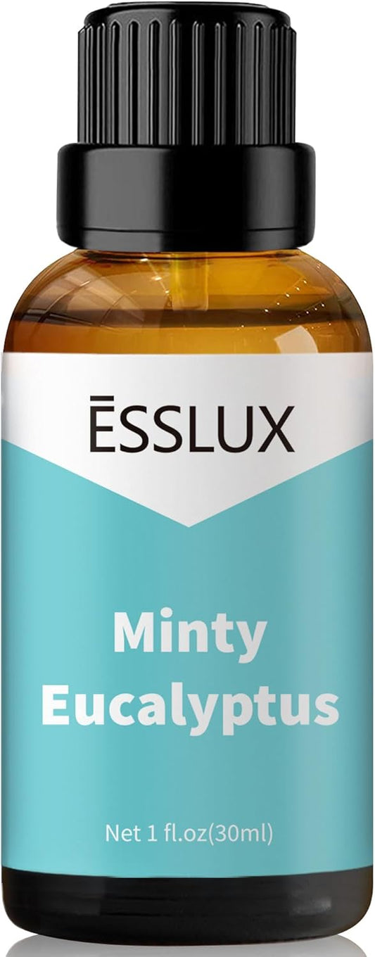 Minty Eucalyptus Fragrance Oil - ESSLUX Essential Oils for Diffuser, Candle Soap Making Scents, Fresh Clean Aromatherapy Scented Massage, Perfume for Humidifier Home Fragrance, 1 fl oz