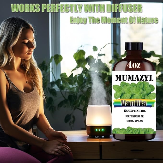 Vanilla Essential Oil, Vanilla Oil 4 Fl Oz 120ML for Diffuser Humidifier Yoga Cleaning DIY Candle Soap Making Essential Oils - Bloomnest