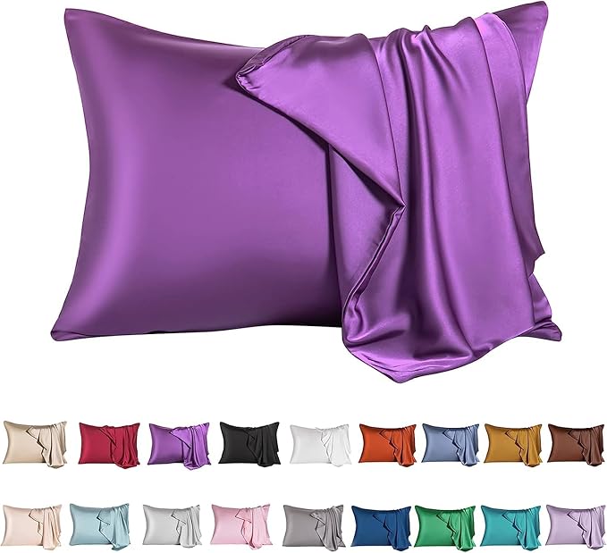 Mulberry Silk Pillowcase for Hair and Skin,Queen Size Cooling Silk Pillow Case with Hidden Zipper,Allergen Proof Dual Sides Soft Breathable Smooth Silk Pillow Cover for Women(Queen,Purple) - Bloomnest