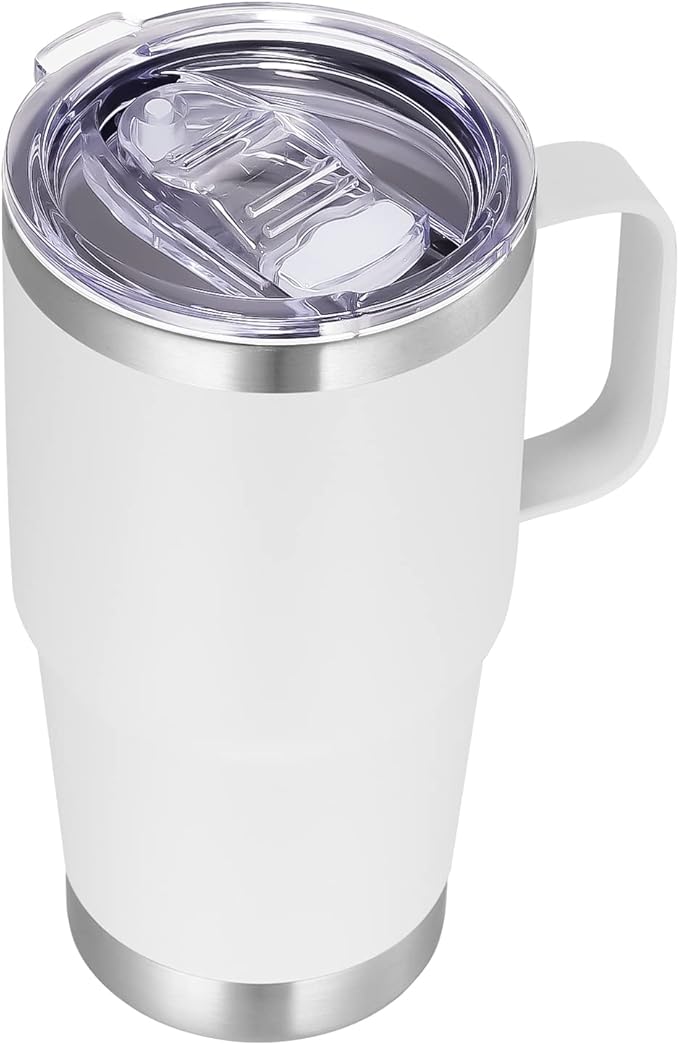 VEGOND 20 oz Tumbler with Handle Lid and Straw, Stainless Steel Insulated Travel Coffee Mug Spill Proof Double Wall Metal Tumbler Cup Keeps Drink Hot and Cold, White 1 Pack - Bloomnest