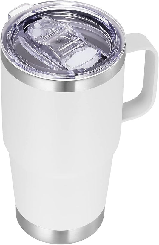 VEGOND 20 oz Tumbler with Handle Lid and Straw, Stainless Steel Insulated Travel Coffee Mug Spill Proof Double Wall Metal Tumbler Cup Keeps Drink Hot and Cold, White 1 Pack - Bloomnest