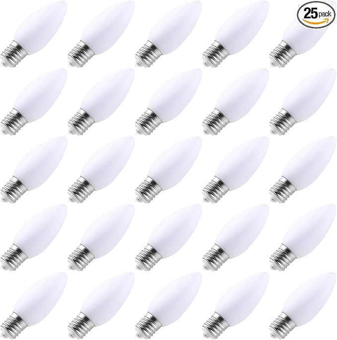 25-Pack Ceramic C9 LED Christmas Light Bulbs, Warm White LED Light Bulbs Holiday Decoration, Warm Christmas Decor for Indoor & Outdoor Use, E17/C9 Intermediate Base (Warm White Smooth) - Bloomnest