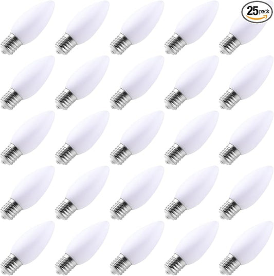 25-Pack Ceramic C9 LED Christmas Light Bulbs, Cool White LED Light Bulbs Holiday Decoration, Cool Christmas Decor for Indoor & Outdoor Use, E17/C9 Intermediate Base (Cool White Smooth) - Bloomnest