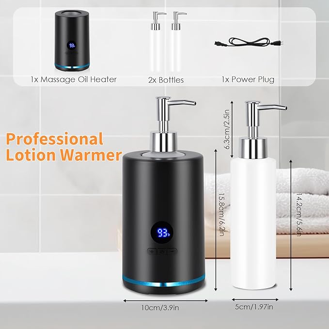 Electric Massage Oil Lotion Warmer with Pump, Electric Digital Heater with 2 Bottles, Smart Touch Dispenser for SPA & Salon, Temperature Adjustable for Home Use - Bloomnest