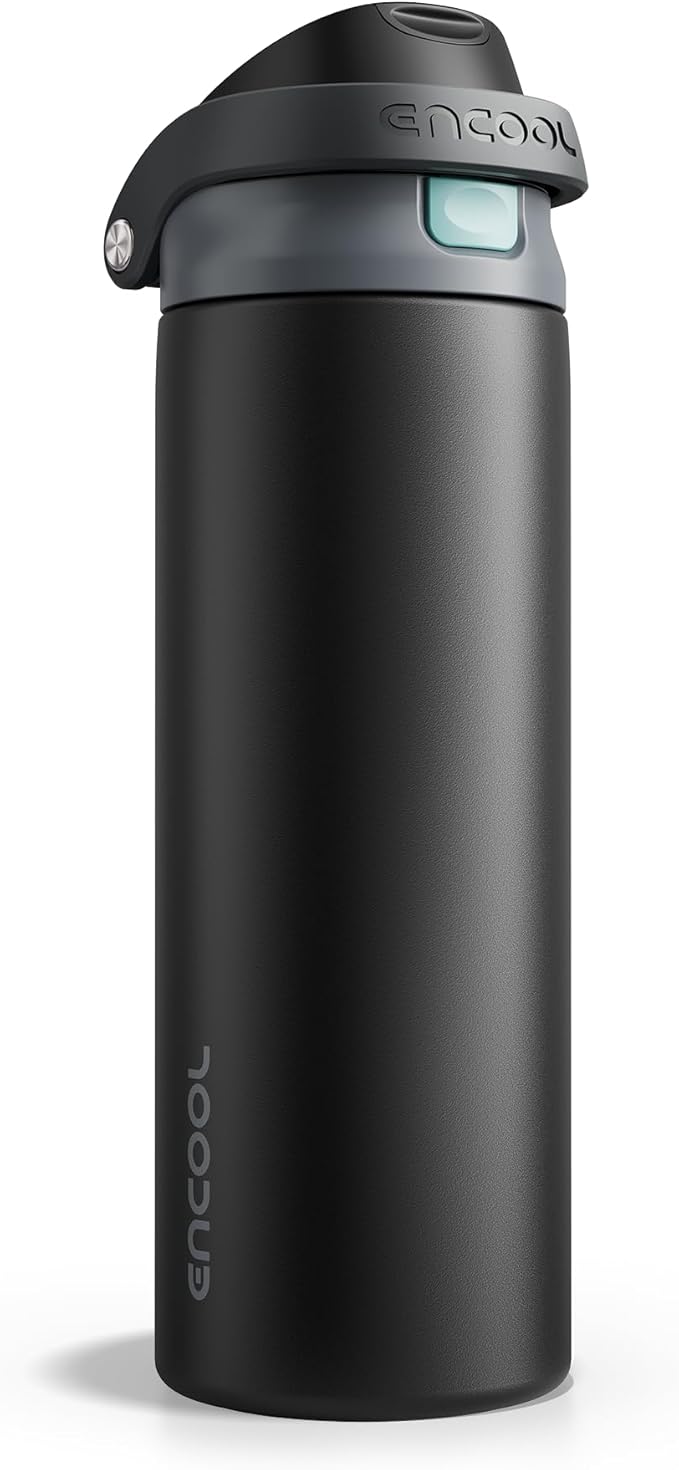 ENCOOL Leakproof Insulated Water Bottle with Straw Dual-Sip Water Bottle Bag-Safe Design for Work, Commute & Gym – Keeps Drinks Cold All Day, 24 oz, Charcoal Gray ENCOOL