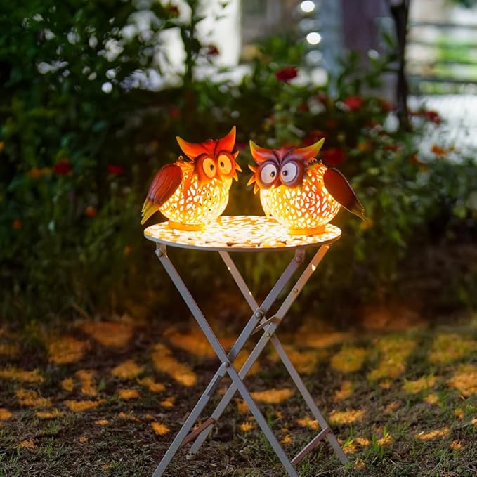 Starsoul 2 Pack Owl Hanging Solar Lanterns Waterproof Solar Garden Lights Outdoor Decorative Metal Owl Lamp Decor for Patio Yard Table - Bloomnest
