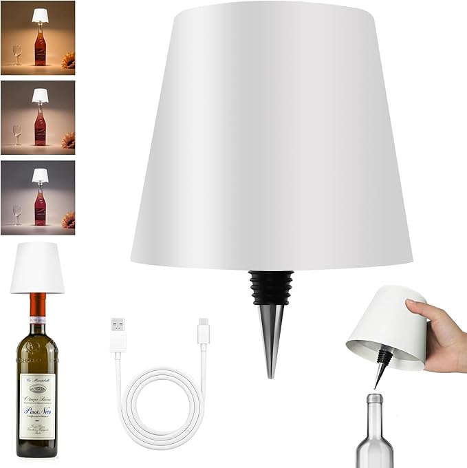 2025 New Wireless Bottle Lamp - LED Bottle Lights for Liquor & Wine Bottles, Cordless Lampshade, Whiskey Bottle Top Light, Bottle Stopper Night Light Kit, Rechargeable 3-Tone Touch-Dimmable - Bloomnest