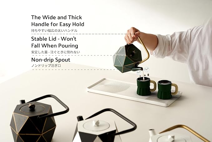 Toptier Mini Tea Kettle, Super Small Palm-sized Teapot, Stovetop Safe Japanese Cast Iron Tea Kettle, Diamond Design Tea Pot with Removable Infuser for Loose Tea, 11 Ounce (325 ml), Dark Green - Bloomnest