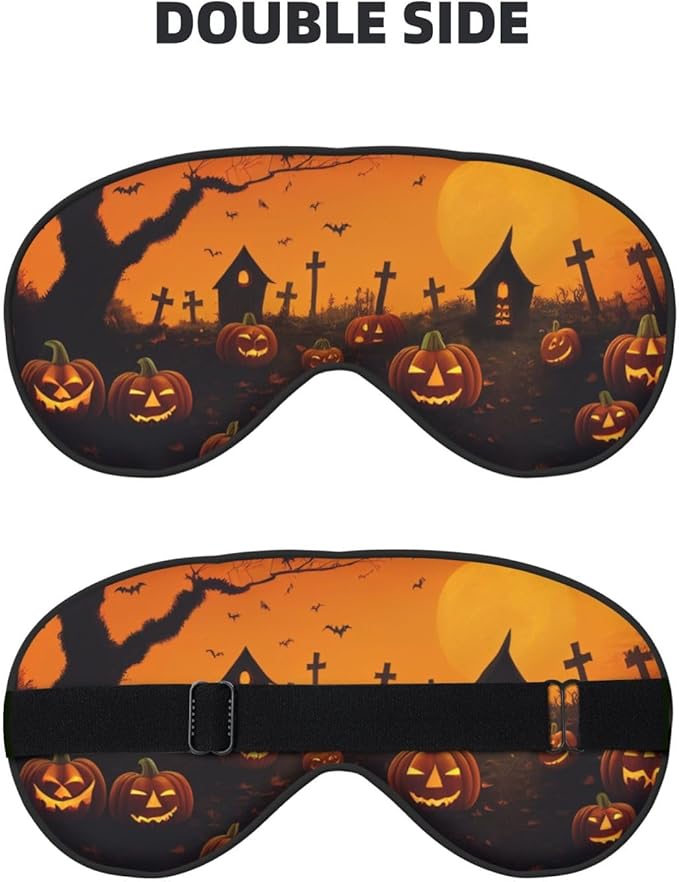 Sleep Mask Halloween Pumpkins Graveyard Spooky Night Comfortable Eye Mask with Adjustable Strap Soft Eye Cover Blindfold for Travel Yoga Nap Shift Work - Bloomnest