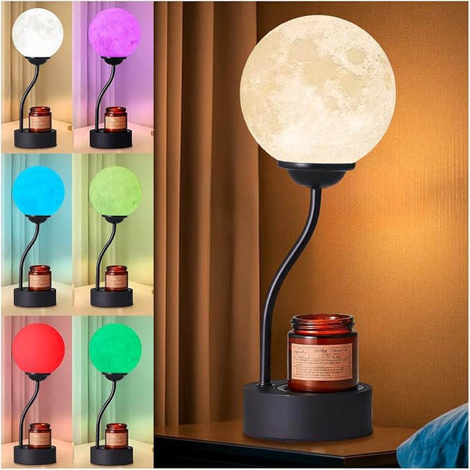 Candle Warmer Lamp with 7 Colors Moon Lamp,Electric Candle Warmer with Timer,Gifts for Mom, Candle Lamp, Vintage Wax Melt Warmer for Scented Wax for Jar Candle with Glass Cup (Colors Moon lamp) - Bloomnest