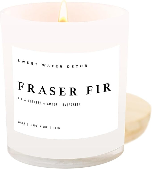 Sweet Water Decor Fraser Fir Candle - Evergreen, Fir, Cedar, and Cypress Winter Holiday Scented Soy Christmas Candles for Home - 11oz White Jar, 50+ Hour Burn Time, Made in The USA - Bloomnest