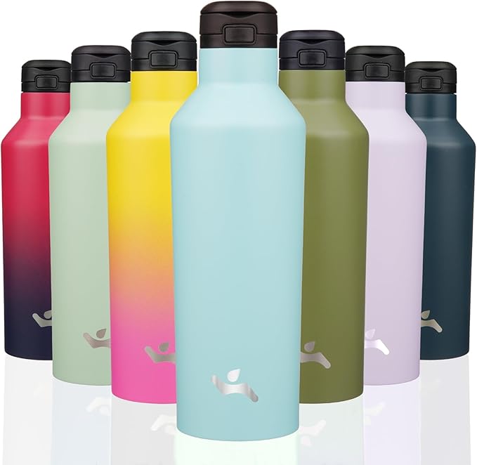 Insulated Water Bottle with Straw,25 OZ Double Wall Vacuum Stainless Steel Water Flask with 2 Lids,Turquoise - Bloomnest