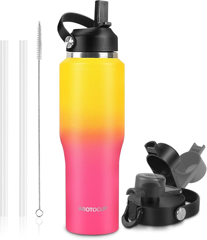 32oz Water Bottle with Powder Coated, Fit in Any Car Cup Holder, Water Bottle with Straw Lids, Stainless Steel Insulated Water Flask Double Wall Leak-proof BPA Free to Keep Cold&Hot - Bloomnest