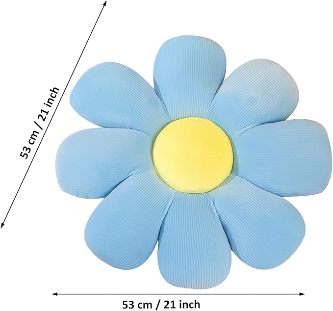 Flower Pillow, Flower Shaped Throw Pillow Floor Pillow Soft Seating Cushion Room Decor Plush Pillow for Bedroom, Sofa, Bed, Reading (21 inch, Blue) - Bloomnest