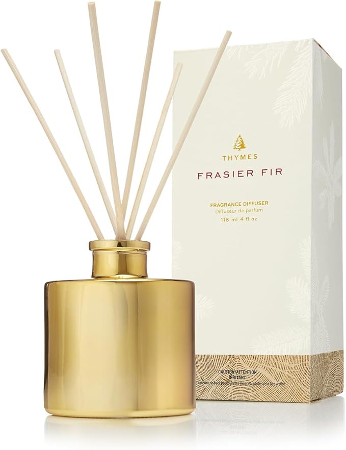 Thymes Frasier Fir Reed Diffuser Set – Includes Reeds, Fragrance Oil, and Frosted Glass Bottle – Fragrance Oil Diffuser – Room Fresheners – Luxury Home Decor – Gold (Gilded, 4 fl oz) - Bloomnest