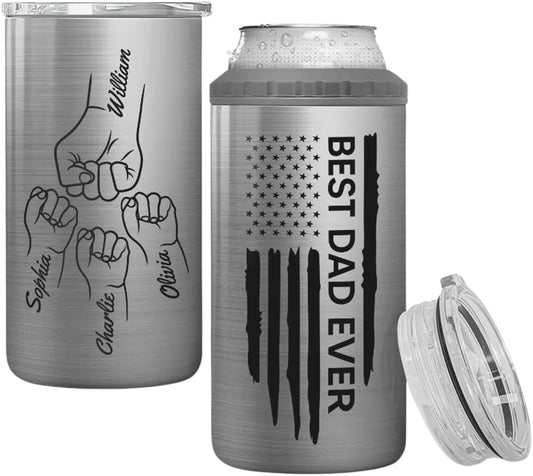 LASFOUR Best Dad Grandpa Ever Fist Bump Tumbler Outline Nation Flag Personalized Father‘s Day Custom Gift For Personalized Can Cooler Dad Tumbler, Birthday Gifts For Father From Kids, Husband Gifts
