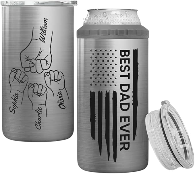 LASFOUR Best Dad Grandpa Ever Fist Bump Tumbler Outline Nation Flag Personalized Father‘s Day Custom Gift For Personalized Can Cooler Dad Tumbler, Birthday Gifts For Father From Kids, Husband Gifts - Bloomnest