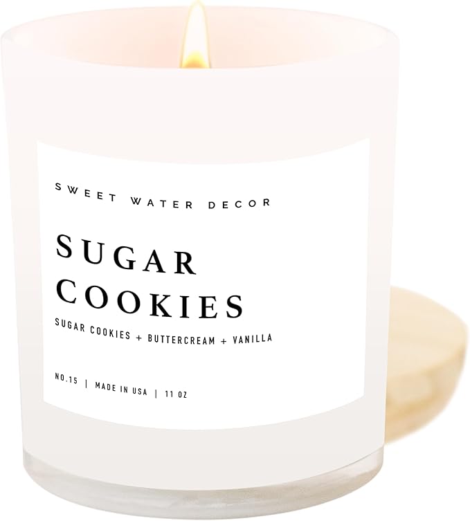 Sweet Water Decor Sugar Cookie Candle - Buttercream Frosting and Vanilla Winter Holiday Scented Soy Candles for Home - 11oz White Jar + Wood Lid Candle, 50+ Hour Burn Time, Made in The USA - Bloomnest