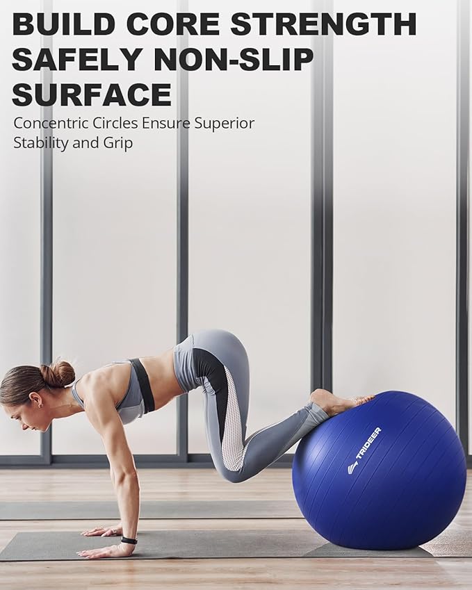 Trideer Exercise Ball for Yoga, Pilates & Fitness – Stability Ball Equipment for Home Gym & Office Chair, Core & Balance Training Accessories, Physical Therapy Equipment, Quick Pump Included, 5 Sizes - Bloomnest