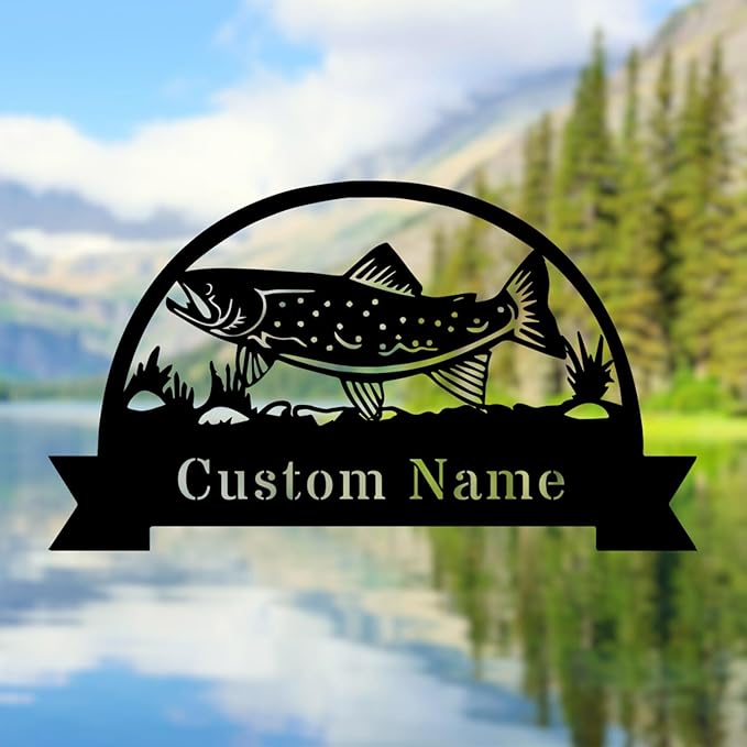 Trout Fishing Custom Metal Sign | Personalized Fish Wall Art | Large Animal Theme Decorative Sign - Bloomnest