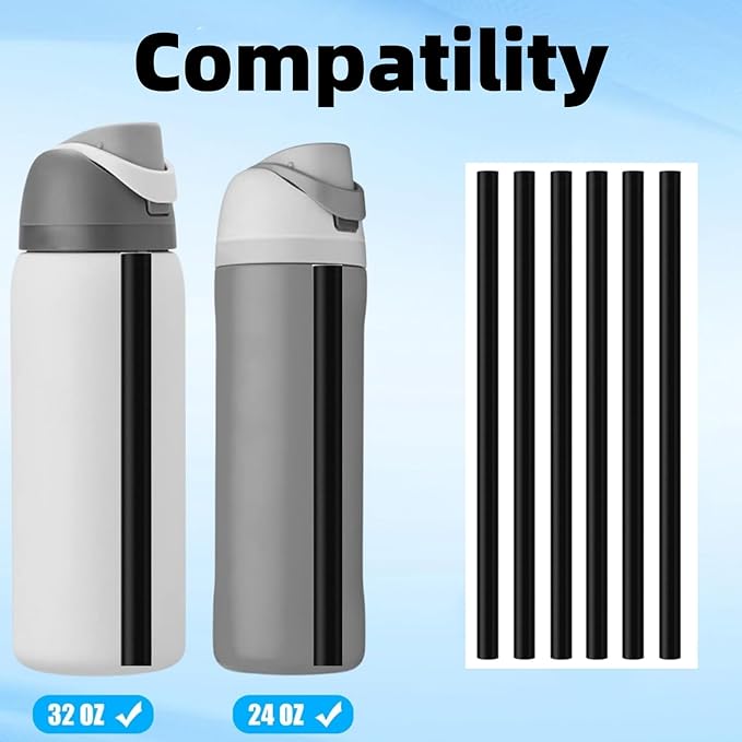 6PCS Replacement Straws for Owala Water Bottle 24 oz 32 oz, Reusable Plastic Food Grade Drinking Straws with Cleaning Brush Compatible for Owala Cup 24oz 32oz Tumbler Accessories (Black, 24oz/32oz) GL-Auking