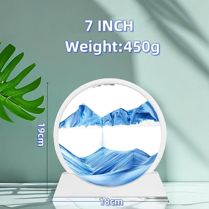 Moving Sand Art Picture in Motion, Round Tempered Glass 3D Deep Sea Sandscapes with Display Flowing Sand Frame for Relaxing Desktop Home Office Work Décor for kids adults （white frame blue, 12inch) - Bloomnest