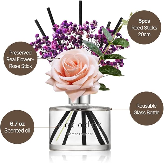 Cocod'or COCODOR Rose Flower Reed Diffuser/Rose Perfume/6.7oz(200ml)/1 Pack/Reed Diffuser, Reed Diffuser Set, Oil Diffuser & Reed Diffuser Sticks, Home Decor & Office Decor, Fragrance and Gifts - Bloomnest