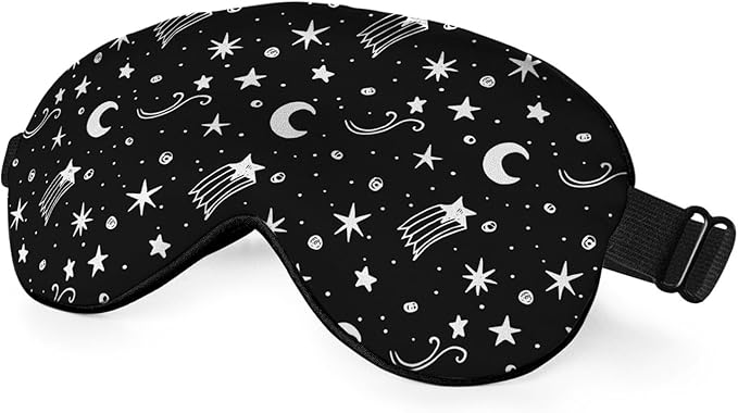Starry Sky Moon Silk Eye Mask Sleep Mask Night Polka Dots Mystical White Black Eye Mask with Adjustable Strap Lightweight for Women Work Travel Night Sleep - Bloomnest