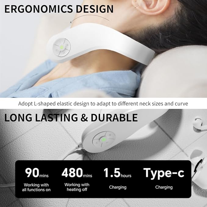 Neck Massager with Heat - Deep Tissue Pain Relief, Promote Muscle Relaxation, 3 Heat Settings, 4 Modes &15 intensities, Ergonomic Design, Gifts for Men Women
