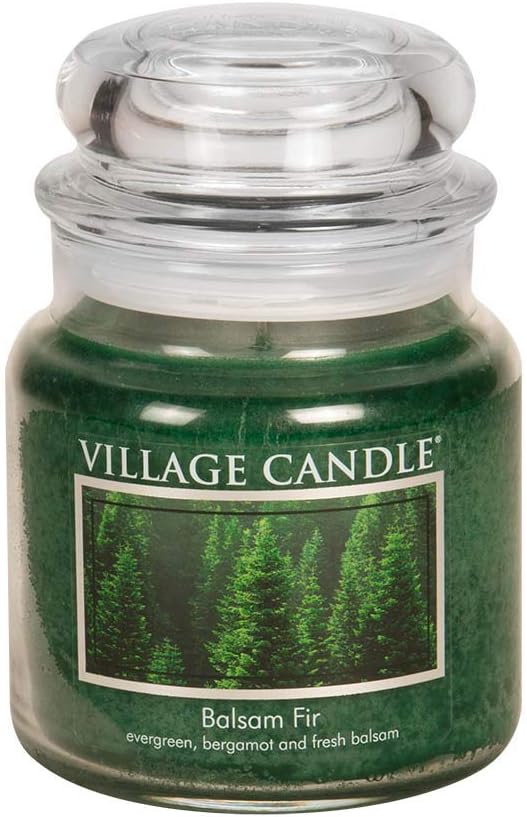 Village Candle Balsam Fir Medium Glass Apothecary Jar Scented Candle, (16 oz), Green - Bloomnest