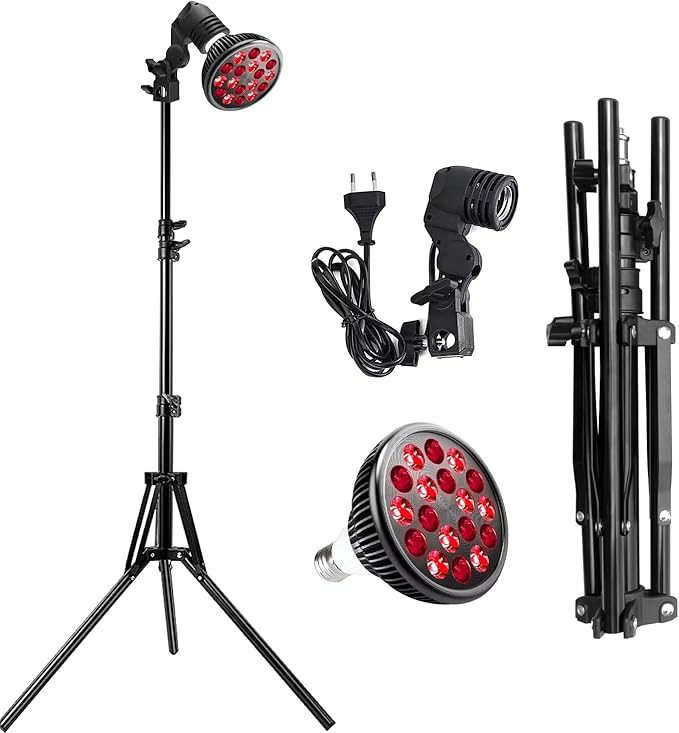 Wolezek LED Red Light Lamp with Stand, Adjustable Tripod 15"-61", 18 LEDs 660nm & 850nm Combo, E26 Standard Socket, Aluminium Shell, Black WOLEZEKLED