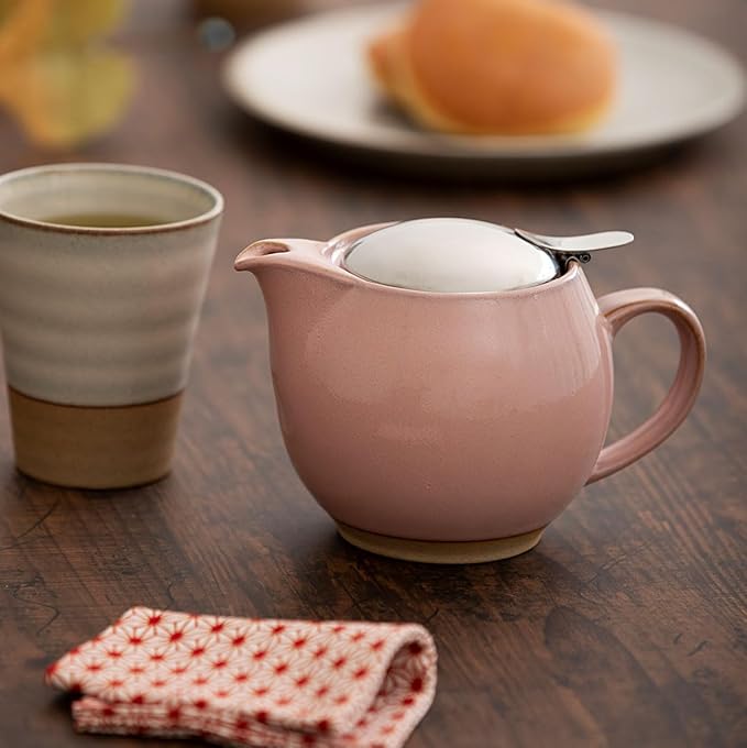 Zero Japan Bee House Round Teapot For One, 15 Oz - Ceramic Tea Pot with Stainless Steel Lid and Infuser, Diswasher and Microwave Safe Tea Pots (Sakura Pink) - Bloomnest