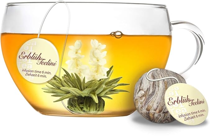 Creano Blooming Tea - Teelini Flowers in Cup Size - Gift Set in Wooden Box - 12 Pcs in 4 Varieties - White Tea - Bloomnest