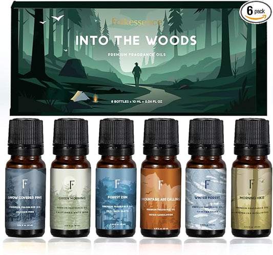 Folkulture Essential Oils for Home | Set of 6 (0.34 fl oz x 6) Sandalwood Essential Oil, Palo Santo Diffuser Oils for Relaxation | Pine & Cedar Oil Scents | Eucalyptus & White Sage Oil for Women - Bloomnest