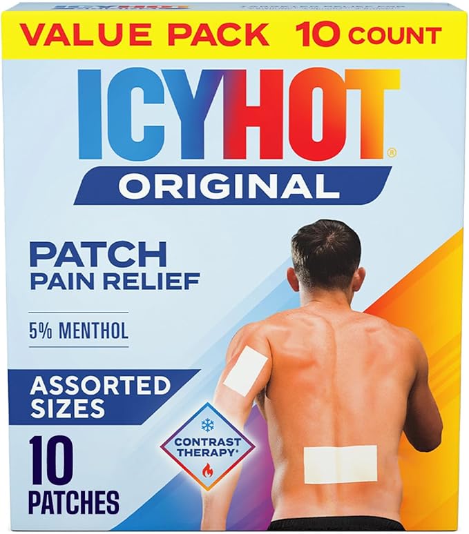 Icy Hot Original Pain Relief Patch Variety Pack with 5% Cooling Menthol for Fast-Acting Muscle and Joint Pain Relief, 5 Medium and 5 Large Comfortable Fabric Patches, 10 Ct. - Bloomnest