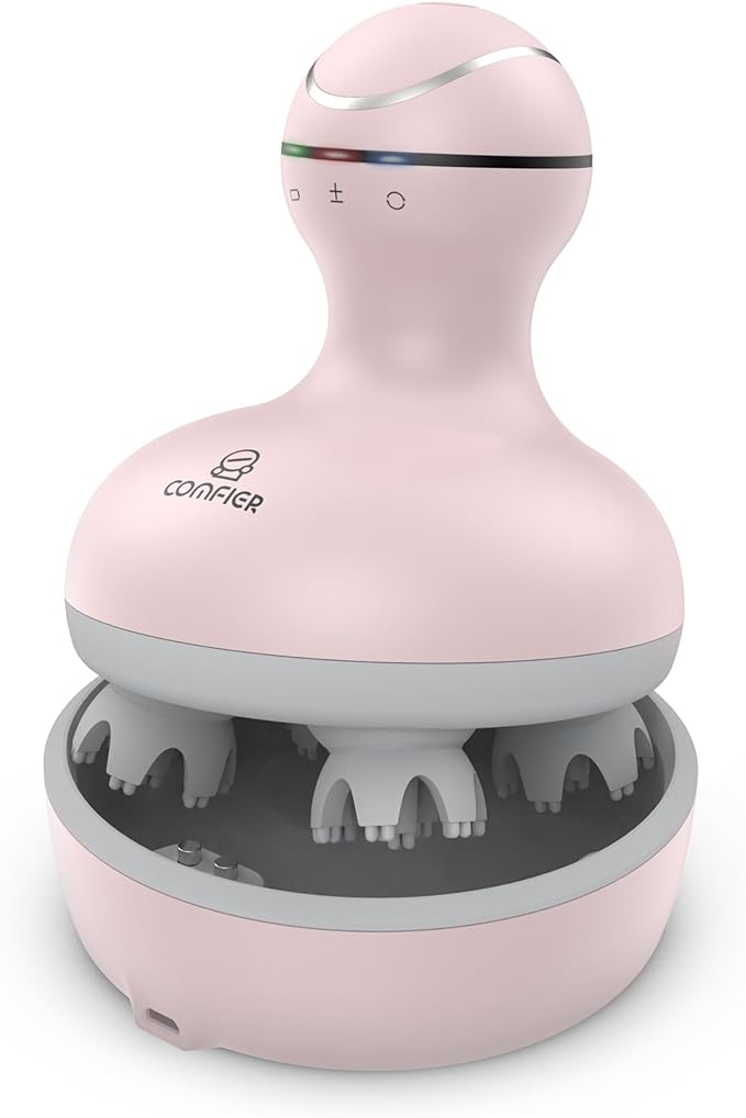 COMFIER Scalp Massager for Hair Growth, Waterproof & Full Body Kneading, 84 Massage Nodes, Handheld Head Scratcher, Cat Massager, Pink COMFIER