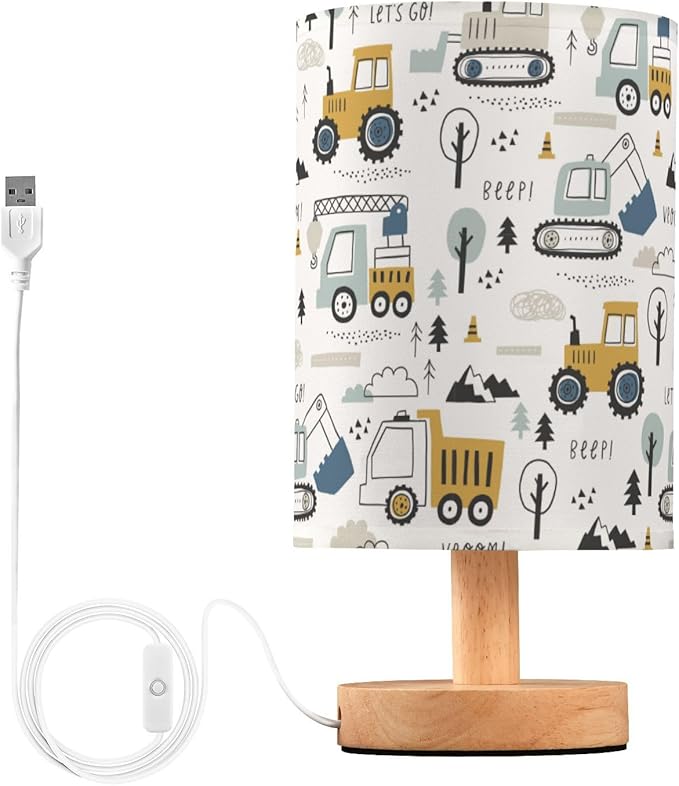 Bedside Table Lamp Light Table Lamp with Shade Cute Cars Truck Tractor Beep Yellow Lamp for Boys Home Office lampara - Bloomnest