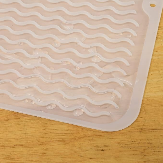 Silicone Dish Drying Mat for Multiple Usage,Easy clean,Eco-friendly,Heat-resistant Silicone Mat for Kitchen Counter or Sink,Refrigerator or drawer liner Translucent L 16 inches x 12 inches - Bloomnest