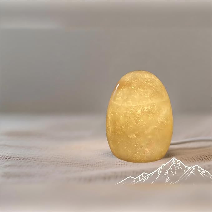 Himalayan Mineral Egg Lamp - Rechargeable Touch Control Night Light with 3-Level Warm Glow, Natural Quartz Stone Decor for Bedroom, Living Room, Office (13.5cm/5.3in) - Bloomnest