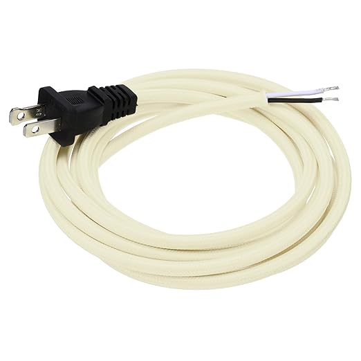 uxcell 8Ft 18/2 Cloth Covered Lamp Cord with Plug, Vintage Electrical Lamp Cord with Stripped Ends for Extension Wiring DIY Repairing, Beige