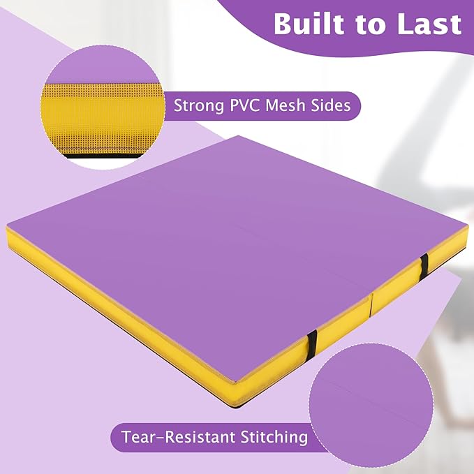 Giantex 4' x 4' Folding Gymnastics Mat with Carry Handles, Bio-Folding Tumbling Mat for Kids & Cheerleading - Bloomnest