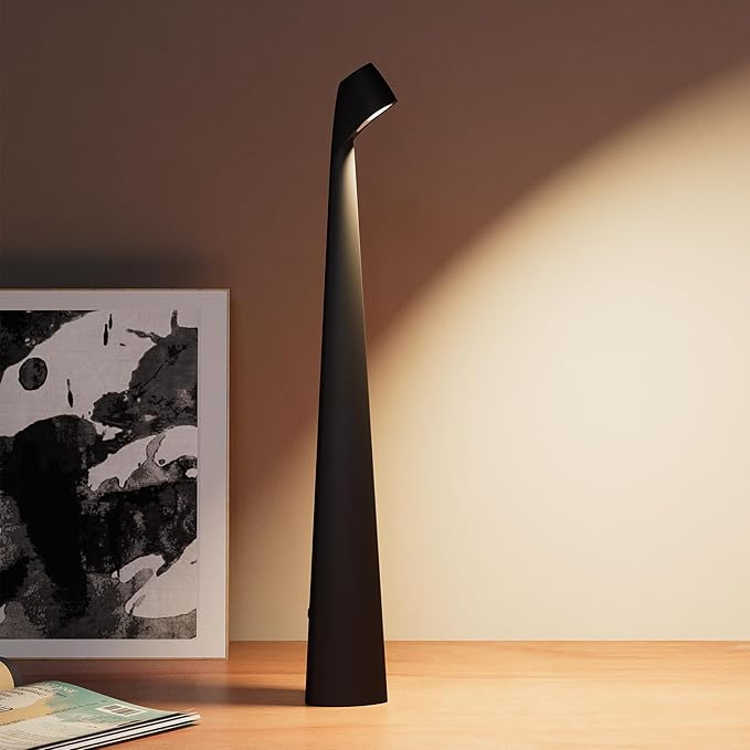 Portable Cordless LED Desk Lamp,Rechargeable Wireless Table Lamp, 3-Level Brightness, Patio Table Lamp, Bedside Night Light, Dining Room Ambient Light, Reading Light (Black) - Bloomnest