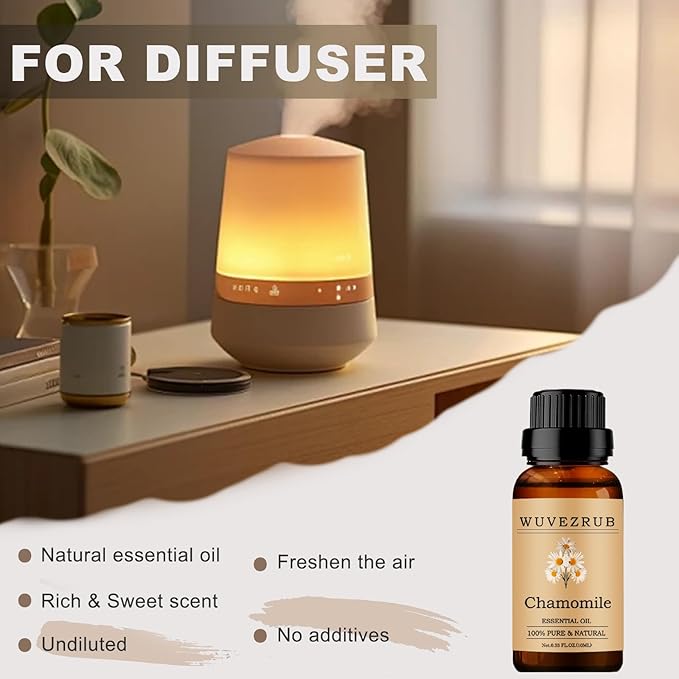 Chamomile Essential Oil 10ML - 100% Pure and Natural for Aromatherapy Diffuser - 0.33 Fl Oz WUVEZRUB