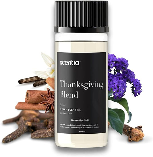 Scentia Thanksgiving Blend Essential Oil – 50ml Holiday Aromatherapy with Cinnamon, Clove, Vanilla & Coconut | Fall Diffuser Oil for Home, Gifting, Candles & DIY Soaps Scentia