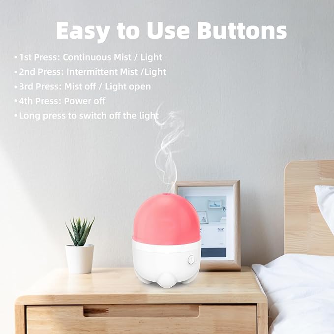 150ML Cordless Battery Powered Essential Oil Diffuser, 7 Hours Run Time,Mini Portable Rechargeable Diffuser with 7 LED Color Changing Lights (White) - Bloomnest