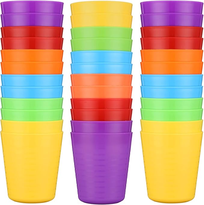 Eccliy 36pcs Kids Cups 8 oz Unbreakable Plastic Stackable Juice Reusable Tumblers Bulk Plastic Drinking Cups for Toddlers Baby Kids, Dishwasher Safe, 6 Colors(Bright Colors) - Bloomnest
