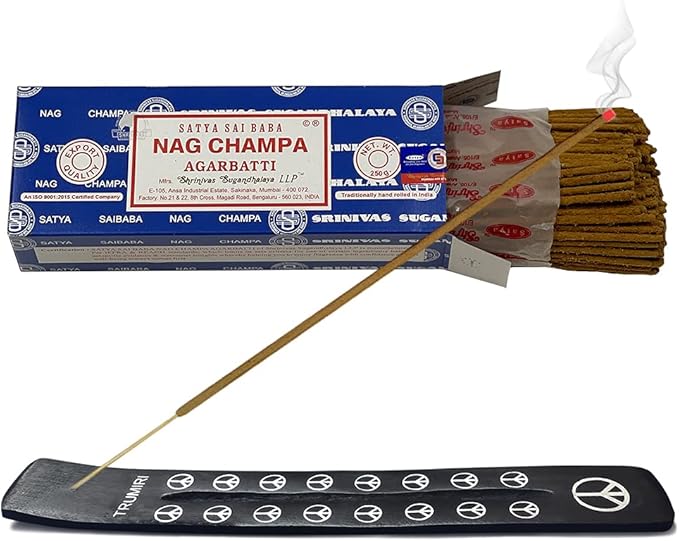 TRUMIRI Incense Stick Holder Bundle with Satya Sai Baba Nagchampa 250g Bulk Incense Sticks Nag Champa Agarbatti - Pack of 1 (Approx 250 Insence-Sticks) - Bloomnest