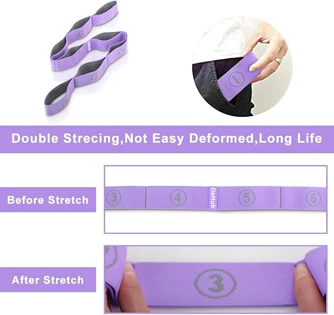 Stretch Strap, Elastic Yoga Stretching Strap, Multi-Loop for Physical Therapy, Pilates, Yoga, Dance & Gymnastics Exercise and Flexible Pilates Stretch Band - Bloomnest