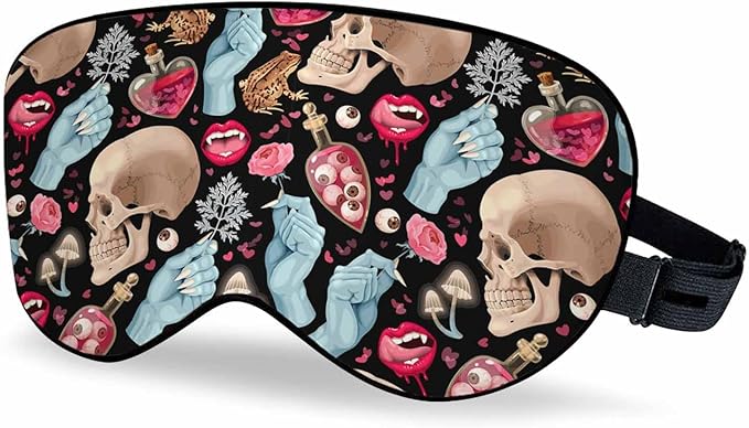 Goth Skull Sleep Eye Mask Halloween Mushroom Vampire Magic Witch Witchcraft Men Women Sleep Mask with Adjustable Strap Eye Cover Eye Shade for Travel, Nap,Meditation - Bloomnest
